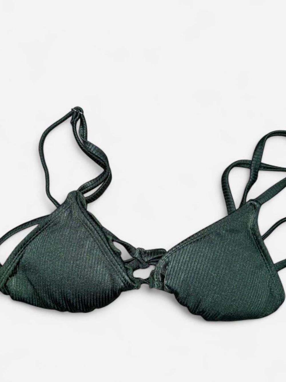 Xhilaration Green Ribbed Triangle Bikini Top Size S Tie Back